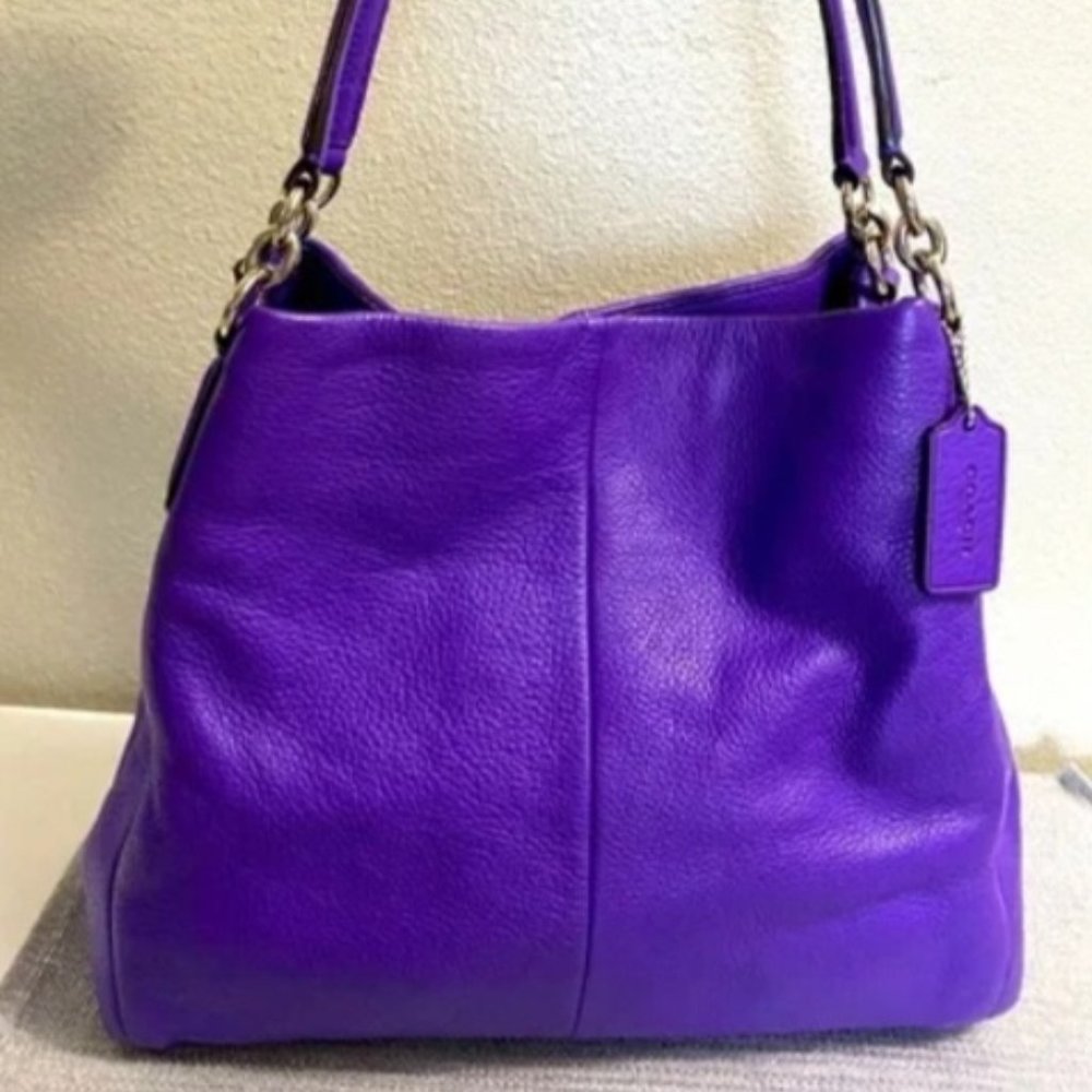 Vintage COACH Madison Phoebe Tumbled Purple Leather  Shoulder Bag